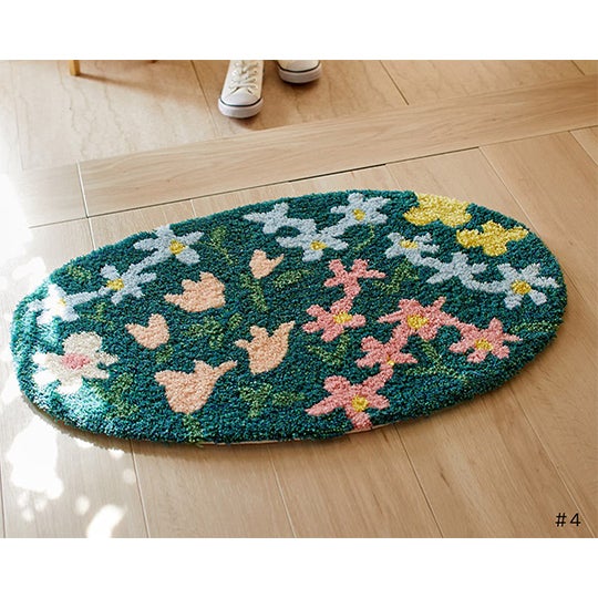 「オハナバタケマット」ラグ・マット 45cm×70cm ｜4 グリーン